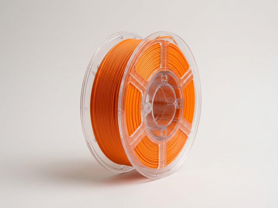Bobine de filament PLA orange sur fond clair